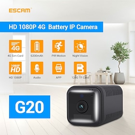 escam g20 1080p full hd batería recargable pir alarma 4g sim cámaras de seguridad